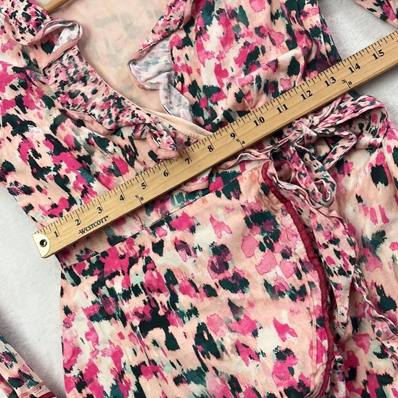 Rococo Sand M Mimi Wrap Dress Pink Watercolor Artsy Puffy Shoulder‎ 100% Cotton - Picture 14 of 16